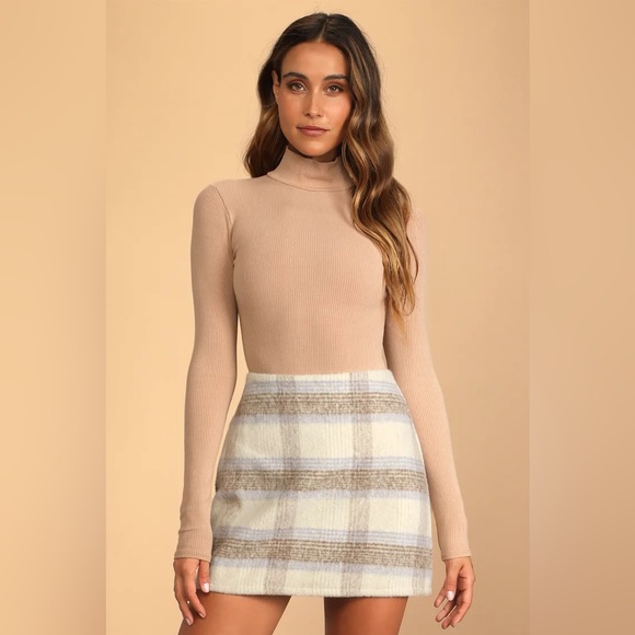 Lulu’s Ivory Multi Plaid Brushed Mini Skirt - Picture 1 of 3